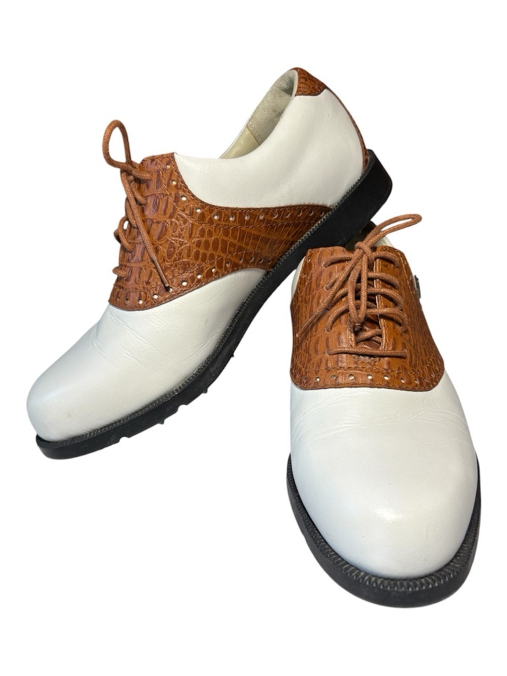 Cutter and Buck Men's Two-Tone White and Brown Golf Shoes. Size US5
